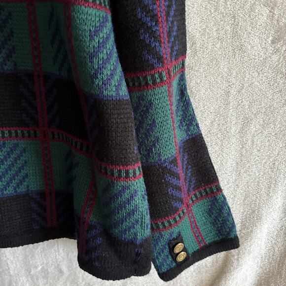 VTG Tally-Ho Sweater Cardigan 2X Gold Button Front Green Plaid Christmas - Picture 11 of 12
